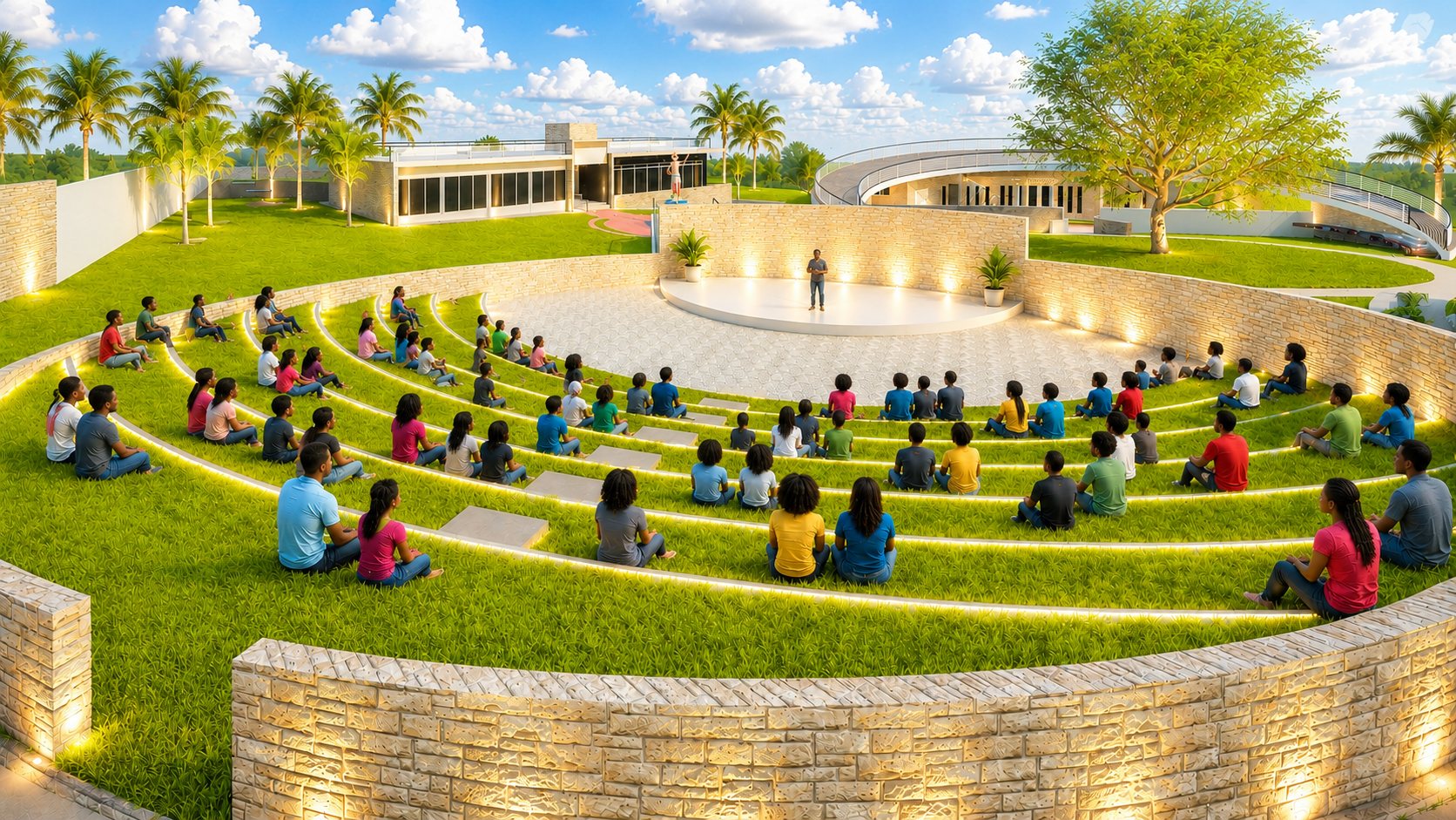 The amphitheater, grass terraces